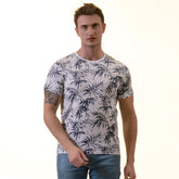 White Navy Floral European Made Premium Quality T-Shirt - Crew Neck Short Sleeve T-Shirts